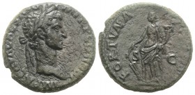 Nerva (96-98). Æ As (26mm, 11.57g, 6h). Laureate head r. R/ Fortuna standing l., holding rudder and cornucopiae. RIC II 98. Tooled, near VF