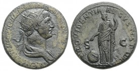 Trajan (98-117). Æ Dupondius (26mm, 13.38g, 6h). Rome, 116-7. Radiate and draped bust r. R/ Providentia standing l., leaning on column, holding wand o...