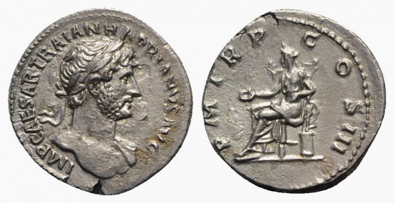 Hadrian (117-138). AR Denarius (19.5mm, 3.09g, 6h). Rome, 119-125. Laureate bust...