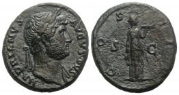 Hadrian (117-138). Æ As (26mm, 11.59g, 6h). Rome, 125-8. Laureate bust r., slight drapery. R/ Fides standing facing, head r., holding grain ears and p...