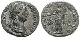 Hadrian (117-138). Æ Sestertius (31mm, 24.22g, 6h). Rome, 134-8. Laureate and draped bust r., seen from behind. R/ Fortuna standing l., holding patera...