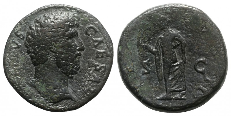 Aelius (Caesar, 136-138). Æ Sestertius (30.5mm, 29.05g, 6h). Rome, AD 137. Bare ...