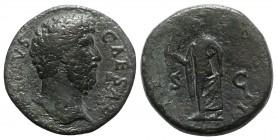 Aelius (Caesar, 136-138). Æ Sestertius (30.5mm, 29.05g, 6h). Rome, AD 137. Bare head r. R/ Spes advancing l., holding flower and lifting skirt of dres...