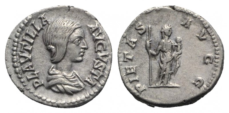 Plautilla (Augusta, 202-205). AR Denarius (18mm, 3.70g, 12h). Rome, 202-3. Drape...