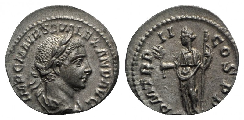 Severus Alexander (222-235). AR Denarius (19mm, 2.26g, 12h). Rome, AD 223. Laure...