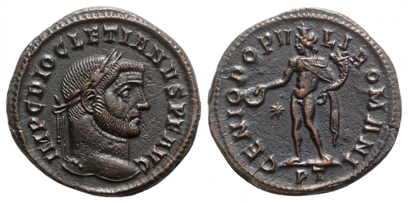 Diocletian (284-305). Æ Follis (28mm, 11.00g, 12h). Ticinum, 296-7. Laureate hea...