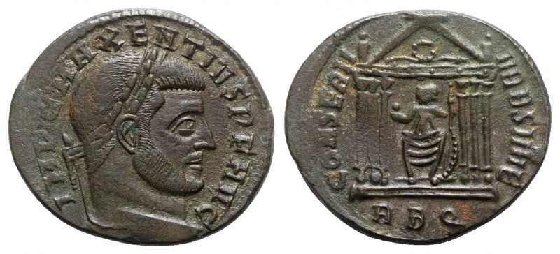 Maxentius (307-312). Æ Follis (25mm, 5.93g, 6h). Rome, 308-310. Laureate head r....