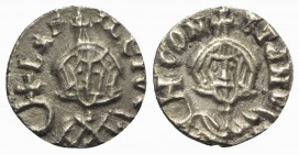 Basil I and Constantine (867-886). Debased AV Semissis (11mm, 1.20g, 6h). Syracuse, 868-879. Crowned facing bust of Basil, wearing loros, holding glob...
