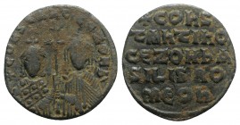 Constantine VII and Zoe (913-959). Æ 40 Nummi (24mm, 5.84g, 6h). Constantinople, 914-919. Crowned facing busts of Constantine, beardless and wearing l...