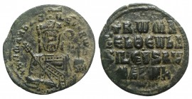 Constantine VII and Romanus I (913-959). Æ 40 Nummi (27mm, 5.78g, 6h). Constantinople, 931-944. Crowned facing half-length figure of Romanus, holding ...