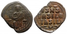 Anonymous, time of Constantine IX (1042-1055). Æ 40 Nummi (31mm, 12.94g, 6h). Constantinople. Christ Pantokrator enthroned facing. R/ Legend in four l...