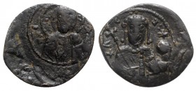 Alexius I (1081-1118). Æ Tetarteron (21mm, 3.26g, 12h). Thessalonica, 1092-1118. Facing bust of Christ Pantokrator. R/ Facing bust of Alexius I, holdi...