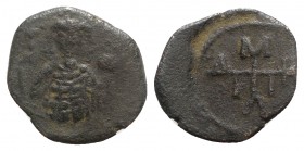 Manuel I (1143-1180). Æ Half Tetarteron (17mm, 1.67g, 12h). Uncertain Greek mint. Crowned facing bust of Michael, holding labarum and globus cruciger....