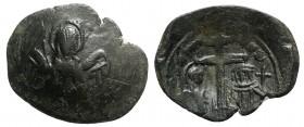 Andronicus II Palaeologus (1282-1328). Æ Trachy (24mm, 3.04g, 6h). Thessalonica. Half-length bust of the Archangel Michael facing. R/ Half-length figu...
