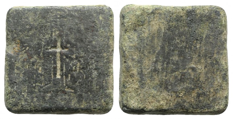 Byzantine Square Commercial Weight, 5th-7th centuries AD. Æ Half Ounce (22mm, 13...