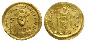 Ostrogoths Theoderic (King of the Goths, 474/5-493). AV Solidus (21mm, 4.42g, 6h). In the name of Zeno, c. 490-1. Pearl-diademed, helmeted and cuirass...