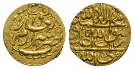 Islamic, Persia (Post-Mongol). Zands. Muhammad Karim Khan (AH 1164-1193 / AD 1751-1779). AV 1/4 Mohur (17mm, 2.75g, 12h). Shiraz, 1181H. KM 530.6. Sca...