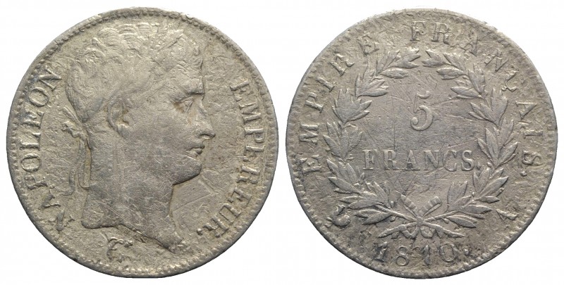 France, Napoleon I (1804-1814). AR 5 Francs 1810, Paris (37mm, 24.31g, 6h). KM 6...