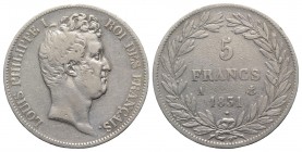 France, Louis Philippe I (1830-1848). AR 5 Francs 1831 (37mm, 24.82g, 6h). KM 735. VF