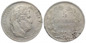France, Louis Philippe I (1830-1848). AR 5 Francs 1833 (37.5mm, 24.82g, 6h). KM 749. VF