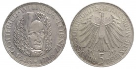 Germany. AR 5 Mark 1966, Gottfried Wilhelm Leibnitz (29mm, 11.08g, 12h). KM 119. EF
