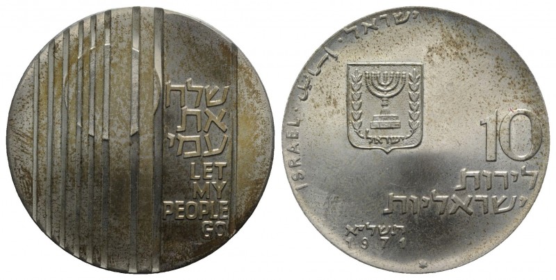 Israel. AR 10 Lirot 1971, Let My People Go (37mm, 26.11g, 12h). KM 59. Good VF