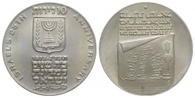 Israel. AR 10 Lirot 1973, Israel's 25th Anniversary of Indipendence (37mm, 26.07g, 12h). KM 71. EF