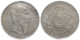 Mexico, Maximilian I (1864-1867). AR 1 Peso 1866 (37mm, 26.92g, 6h). KM 388. Nicks on edge, VF