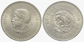 Mexico. AR 10 Pesos 1957 (40mm, 29.01g, 6h). KM 475. About EF