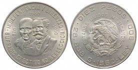 Mexico. AR 10 Pesos 1960 (40mm, 29.05g, 6h). KM 476. About EF