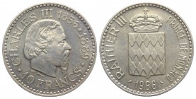 Monaco. Rainier III. AR 10 Francs 1966 (37mm, 25.07g, 6h). KM 146. EF
