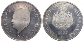 Monaco. Rainier III. AR 100 Francs 1974 (40mm, 37.29g, 6h). KM 153. Good VF