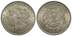 USA. AR One Dollar 1921 Morgan (38mm, 26.78g, 6h). KM 110. Light scratch on obv., VF - Good VF