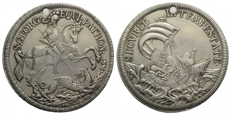 Hungary, AR Medal, 19th century (42mm, 20.94g, 12h). S:GEORGIVS EQVI•PATRON: R/ ...