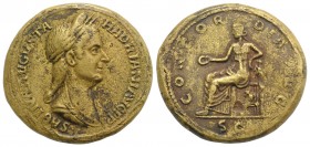 Sabina (Augusta, 128-136/7). Fake Æ Sestertius (34.5mm, 24.51g, 6h). Rome, c. 128-134. Draped bust r., wearing wreath of grain ears. R/ Concordia seat...