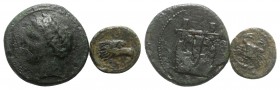 Sicily, lot of 2 Greek Ӕ coins, including Adranon (Head of Apollo l. / Lyre; CNS 4-5) and Akragas (Eagle head r. / Crab; CNS 87). Lot sold as is, no r...