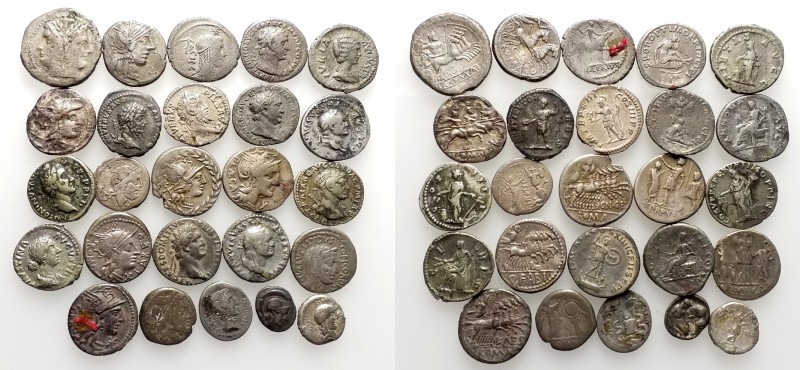 Mixed lot of 25 Greek (Tarentum Diobol) and Roman Republican (24 Denarii/Quinari...