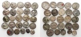 Mixed lot of 25 Greek (Tarentum Diobol) and Roman Republican (24 Denarii/Quinarii) AR coins, to be catalog. Lot sold as is, no return