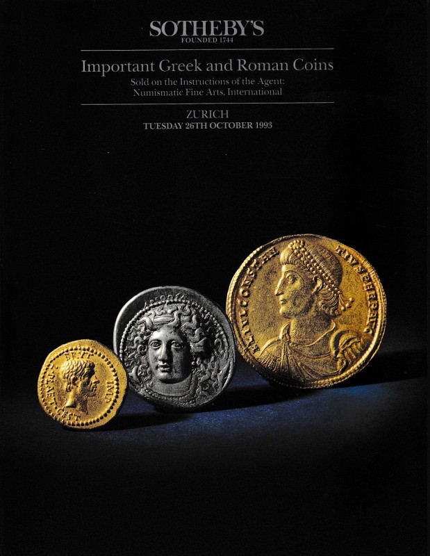 Sotheby’s, Important Greek and Roman Coins. Zurich, 26 October 1993. Softcover, ...