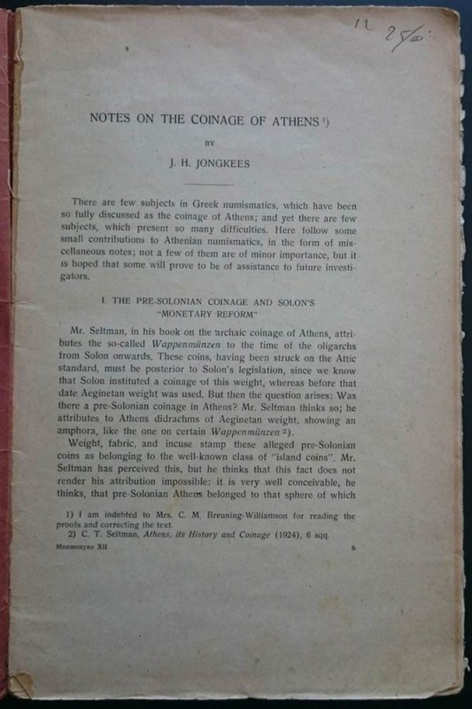 Mnemosyne Vol. XII. Bibliotheca Classica Batava. Brill, Leiden 1945. 78pp., tavo...