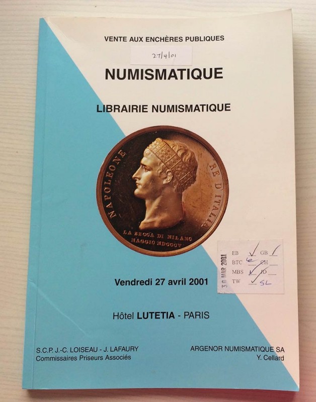 Argenor Auction. Librairie Numismatique. Paris 27 Avril 2001. Brossura ed. pp. 1...