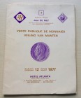 De Mey J. Auction 7 Vente de Monnaies. Brussel 12 Mars 1977. Brossura ed. pp. 32, lotti 850, tavv. VII in b/n.Con lista prezzi di realizzo. Buono stat...
