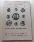 Galerie Numismatique Vente No. 13. 21 Novembre 1980. Brossura ed. lotti 1128, ill. in b/n. Buono stato