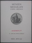 Hess - Divo. Auktion 277 - Munzen - Medaillen. Zurigo, 21 Gennaio 1999. Copertina rigida, 1047 lotti, foto B/N. Ottime condizioni
