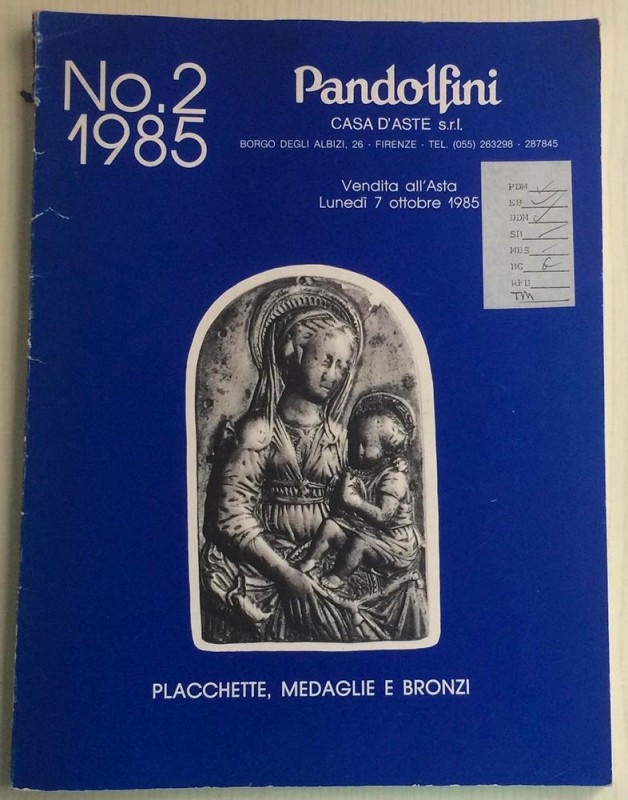 Pandolfini Asta No. 2 Placchette, Medaglie e Bronzi Firenze 07 Ottobre 1985. Bro...