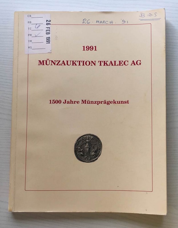 Tkalec Munzauktion 1991. Zurich 26 March 1991. Brossura ed.lotti 564, ill. in b/...