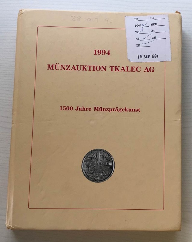 Tkalec Munzauktion 1994. Zurich 28 Oktober 1994. Cartonato ed. lotti 425, ill. i...