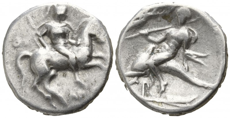 Calabria. Tarentum. ΑΡΙΣΤΟΚ-, magistrate circa 272-240 BC.
Nomos AR

19mm., 6...