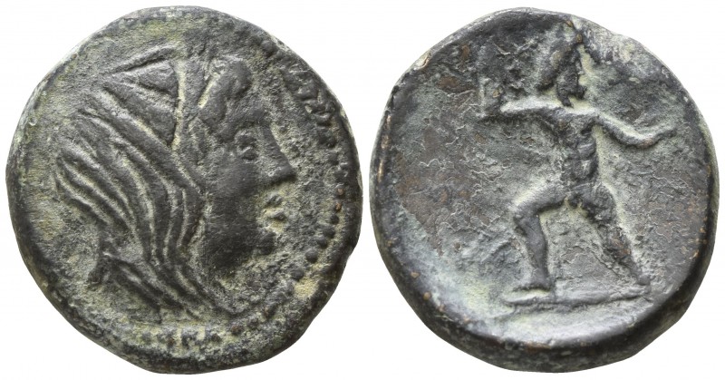 Bruttium. Petelia circa 215-210 BC.
Bronze Æ

21mm., 7,73g.

Veiled head of...