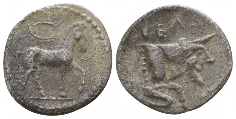 Sicily. Gela circa 465-450 BC.
Litra AR

12mm., 0,53g.

Bridled horse stand...